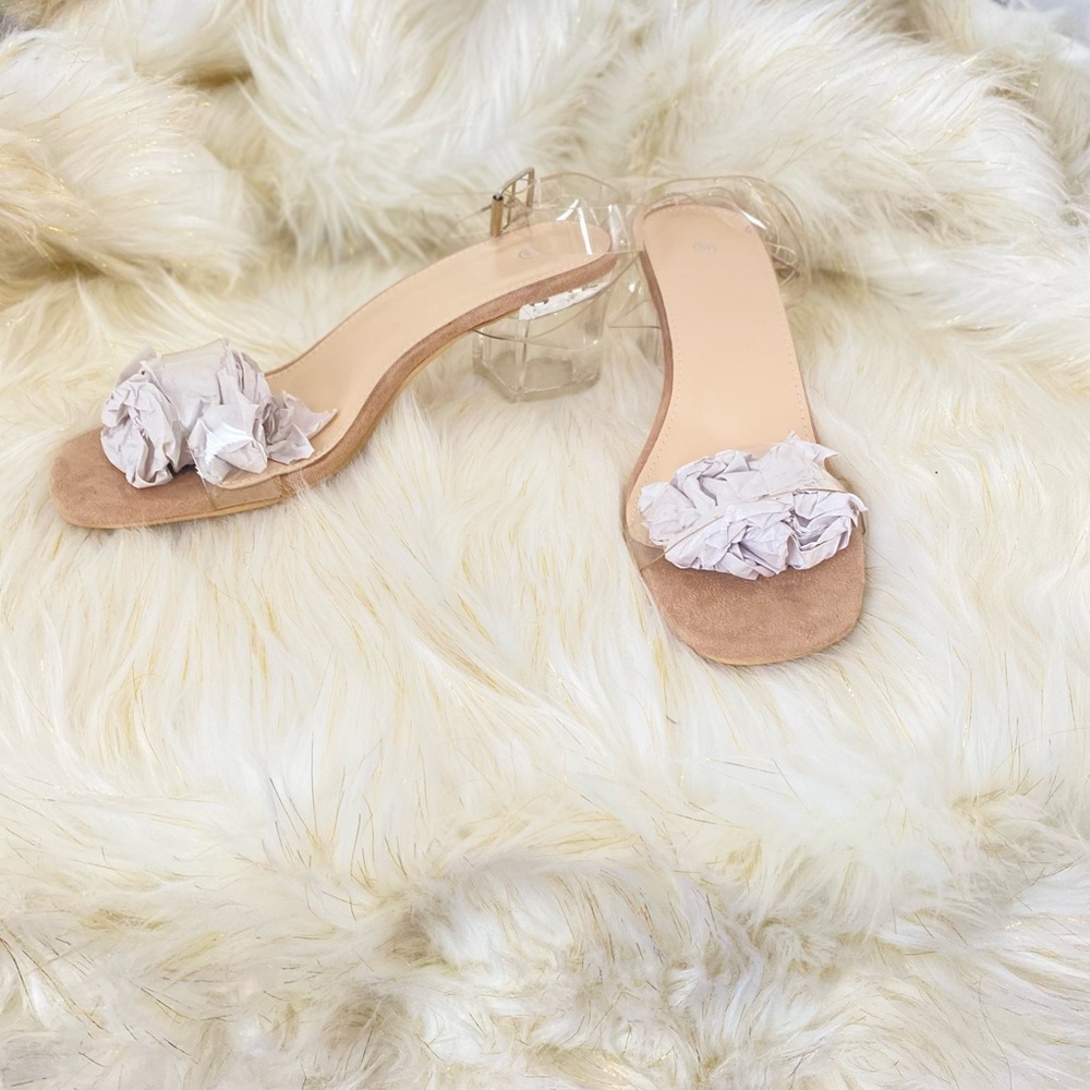 Size 40 clear block heel sandal. Brand new